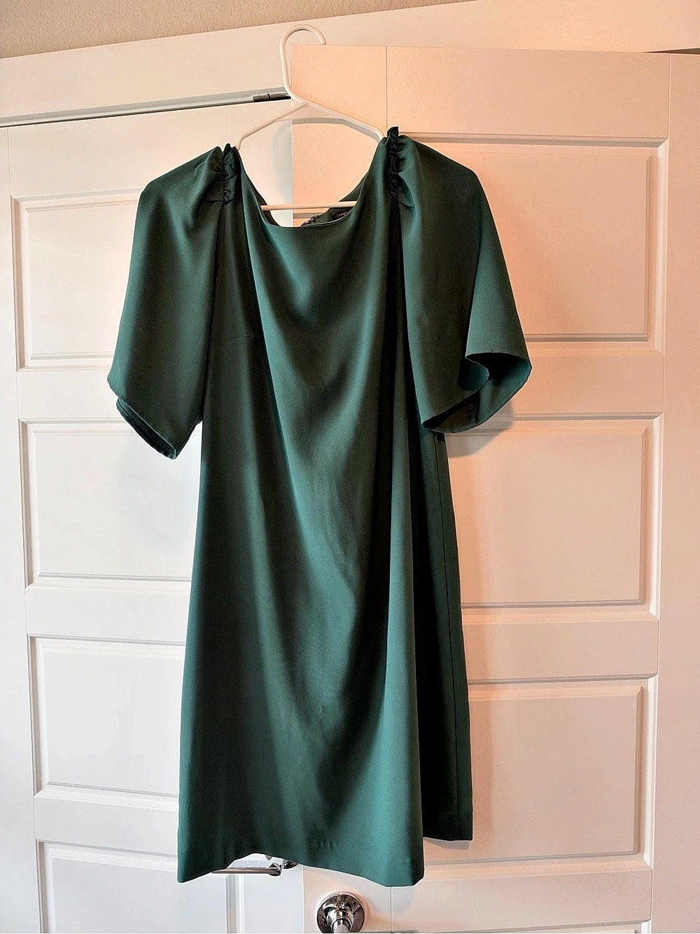 Ann Taylor Green Dress with Ruffle Sleeve